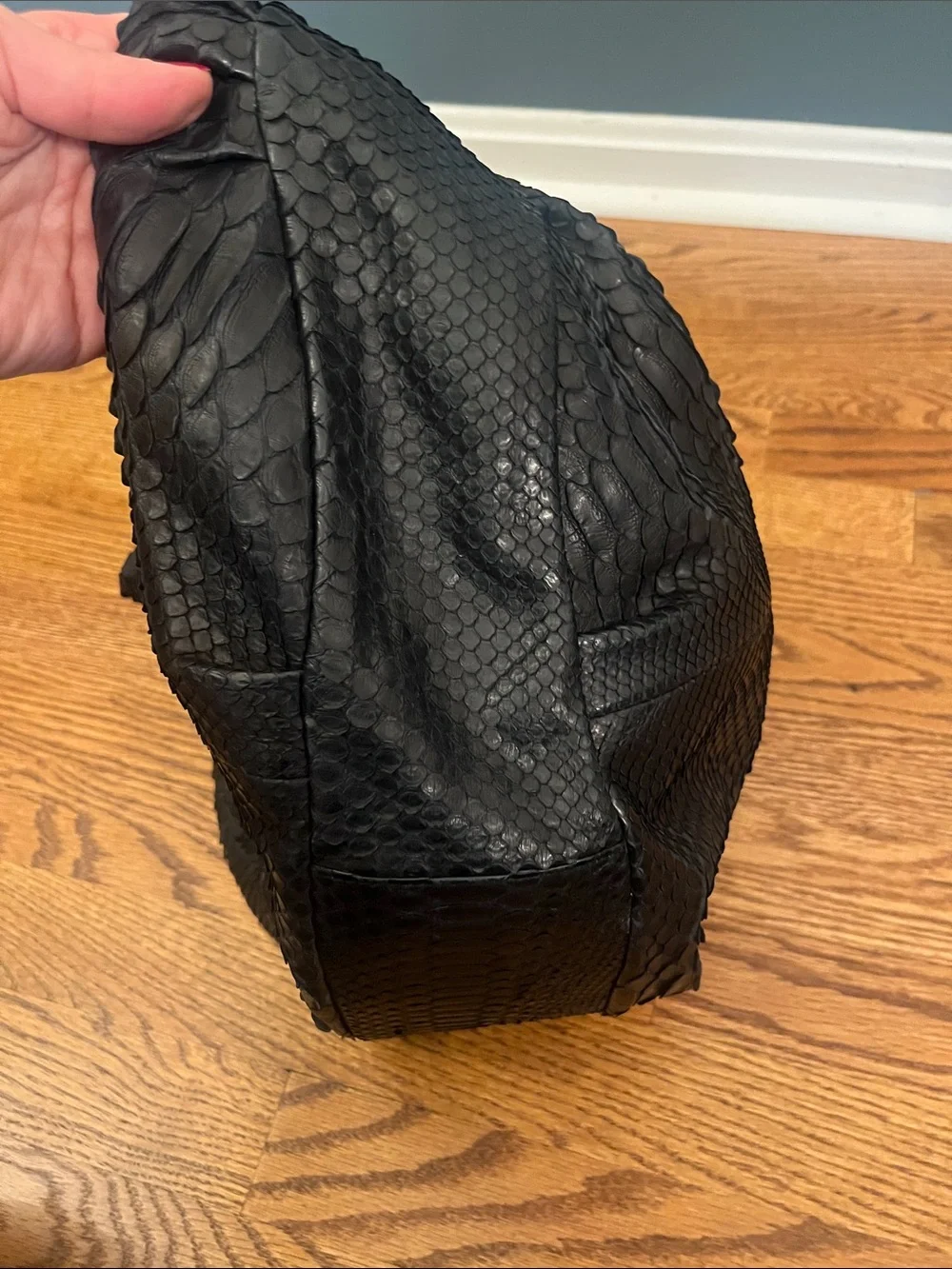 Fille en Aiguilles Genuine Black Python Leather Slouchy Hobo Shoulder Bag